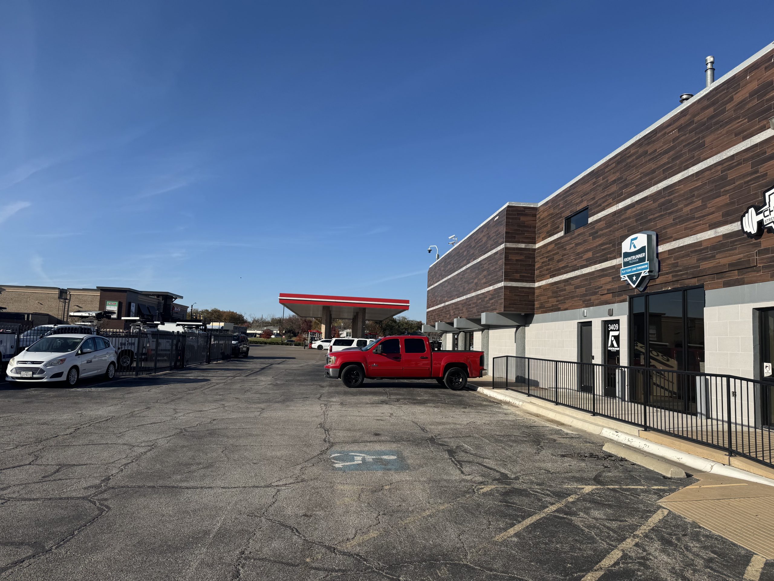 Parking lot adjacent to main entrance of Frontrunner Fieldhouse